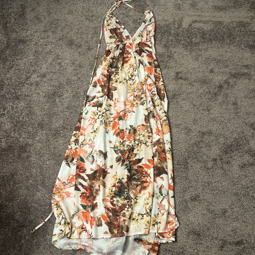 Floral Halter Maxi Dress in Cream and Orange